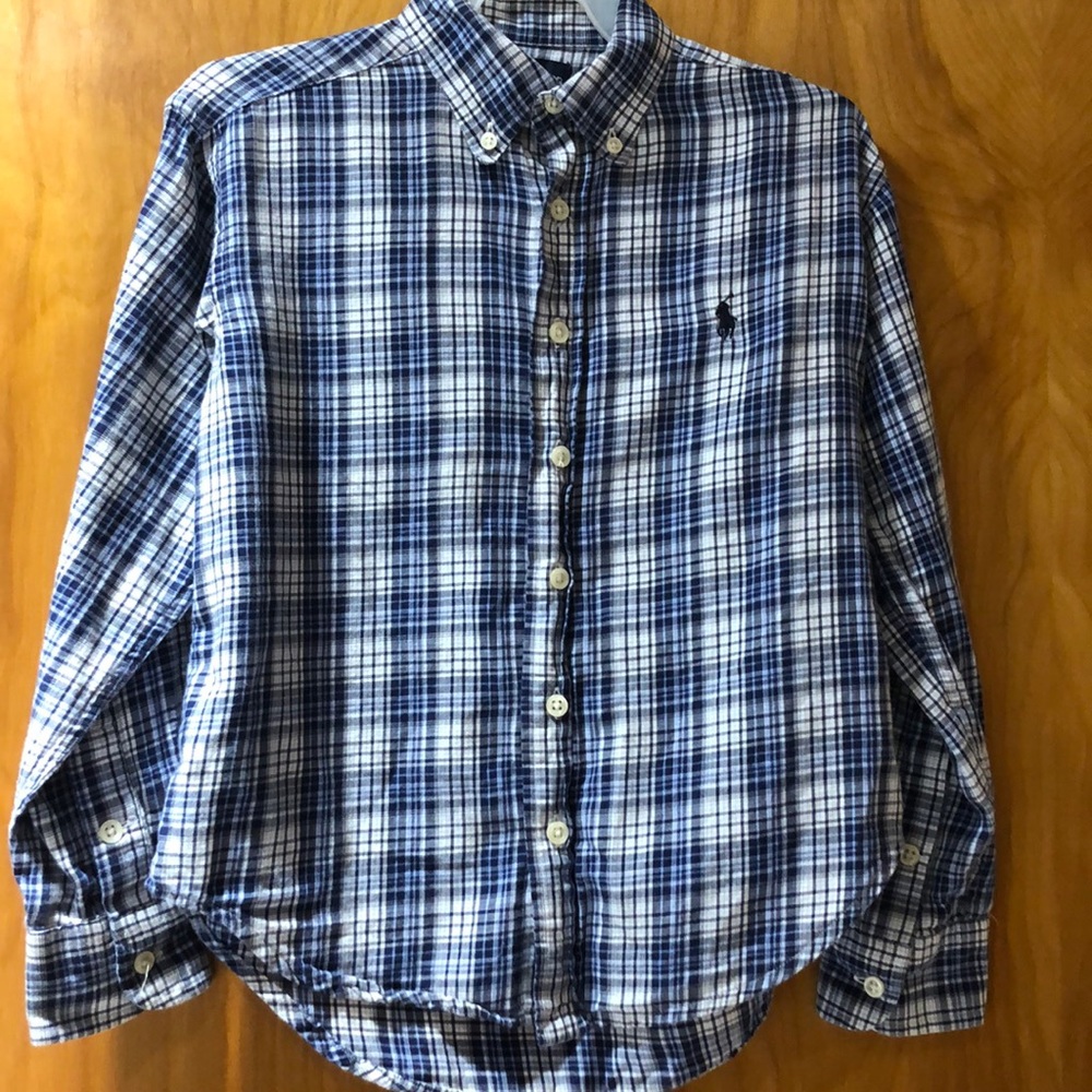 Ralph Lauren Boys Size 8/10 Blue Plaid Long Sleeve